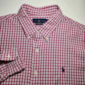 Ralph Lauren Mens Button Down Shirt Size XL Red‎ Plaid Gingham Performance Nylon